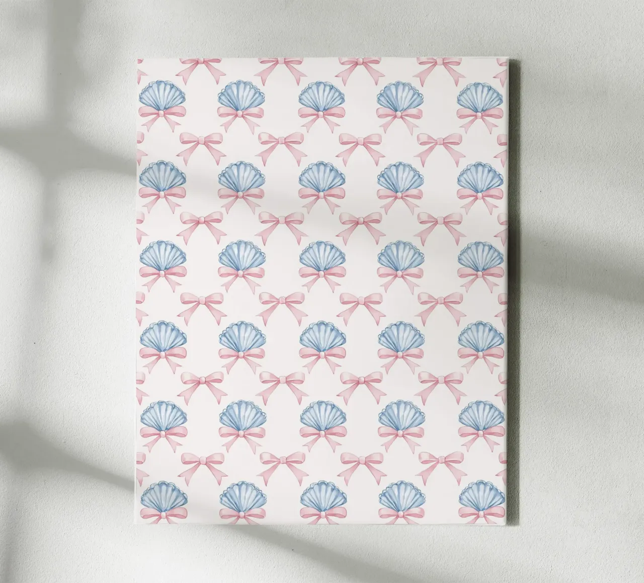 Blaue Muscheln & rosa Schleifen Coquette Meerjungfrau Nautisch Leinwand mit Schattenfugenrahmen von Gentle Echoes Art