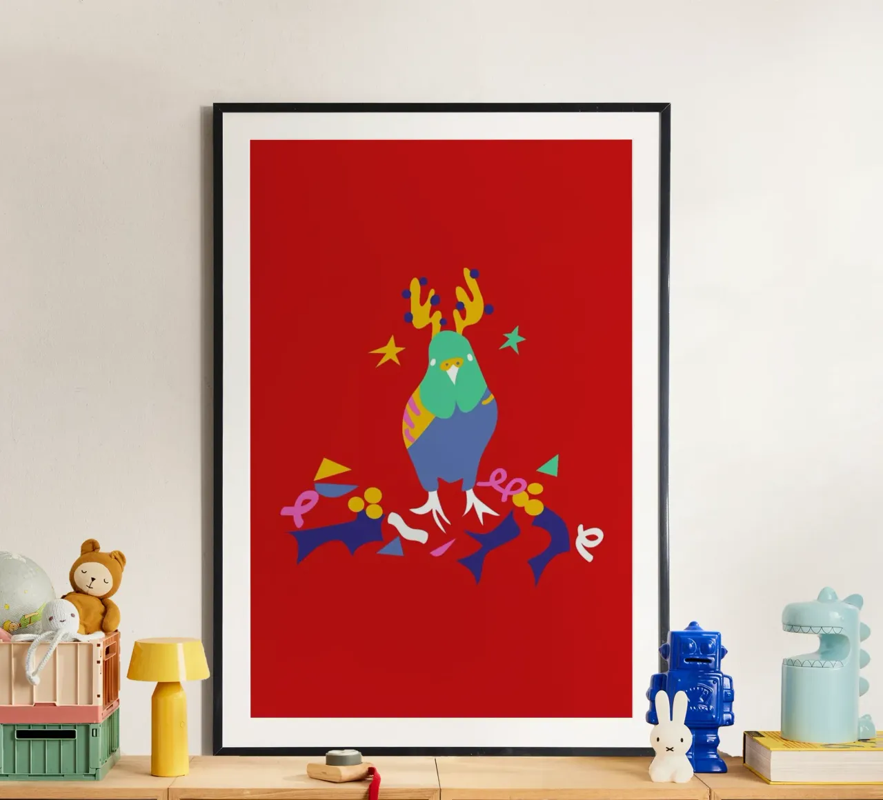 Christmas Parrot poster con telaio in alluminio da Mariery Young