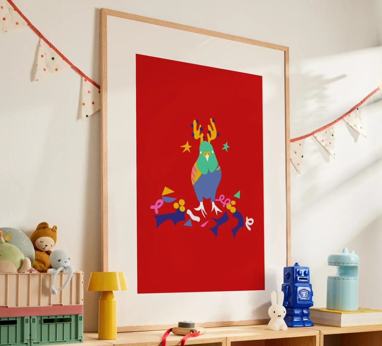 Christmas Parrot poster con telaio in alluminio da Mariery Young
