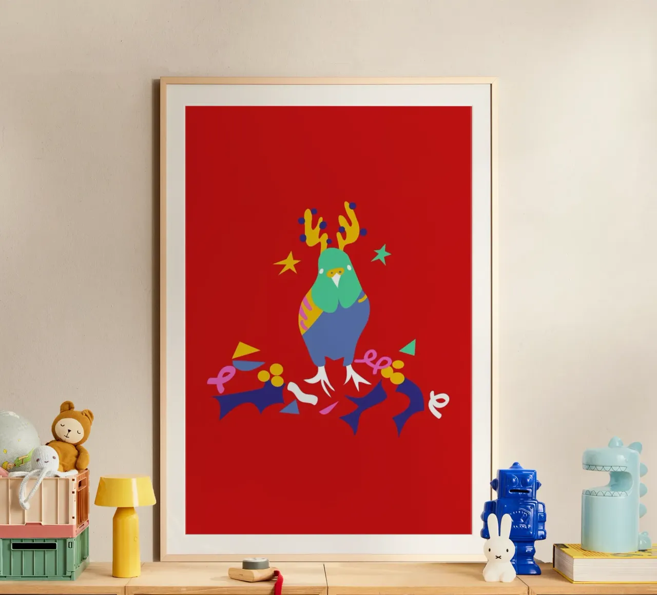 Christmas Parrot poster con telaio in alluminio da Mariery Young