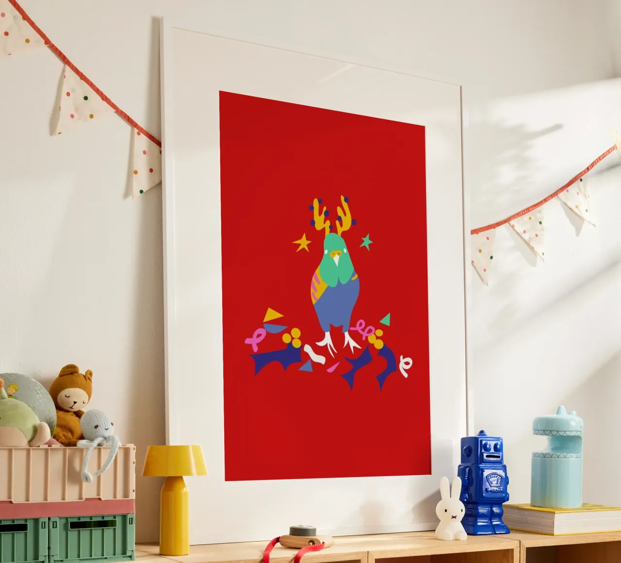 Christmas Parrot poster con telaio in alluminio da Mariery Young