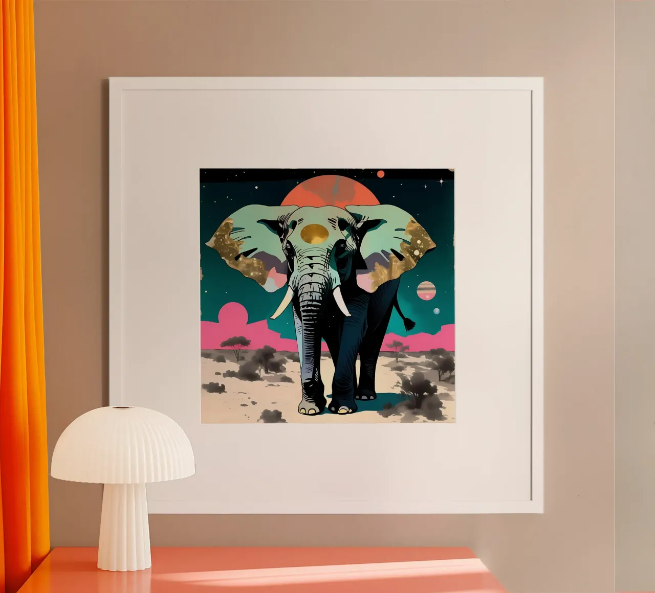 Stile_elefante_D_1 poster con telaio in legno da Tierisch bunt by LK