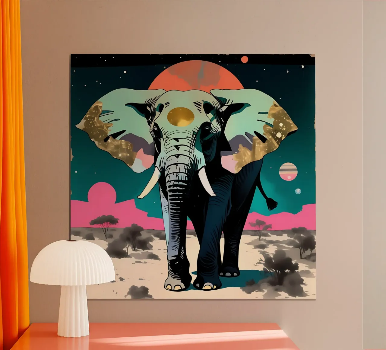 Stile_elefante_D_1 poster con telaio in legno da Tierisch bunt by LK