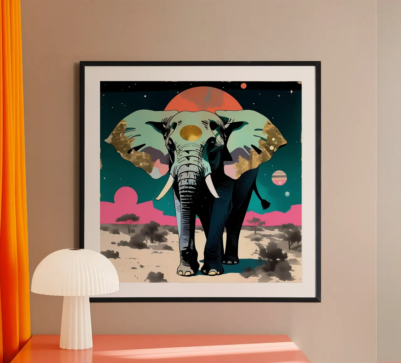 Stile_elefante_D_1 poster con telaio in legno da Tierisch bunt by LK