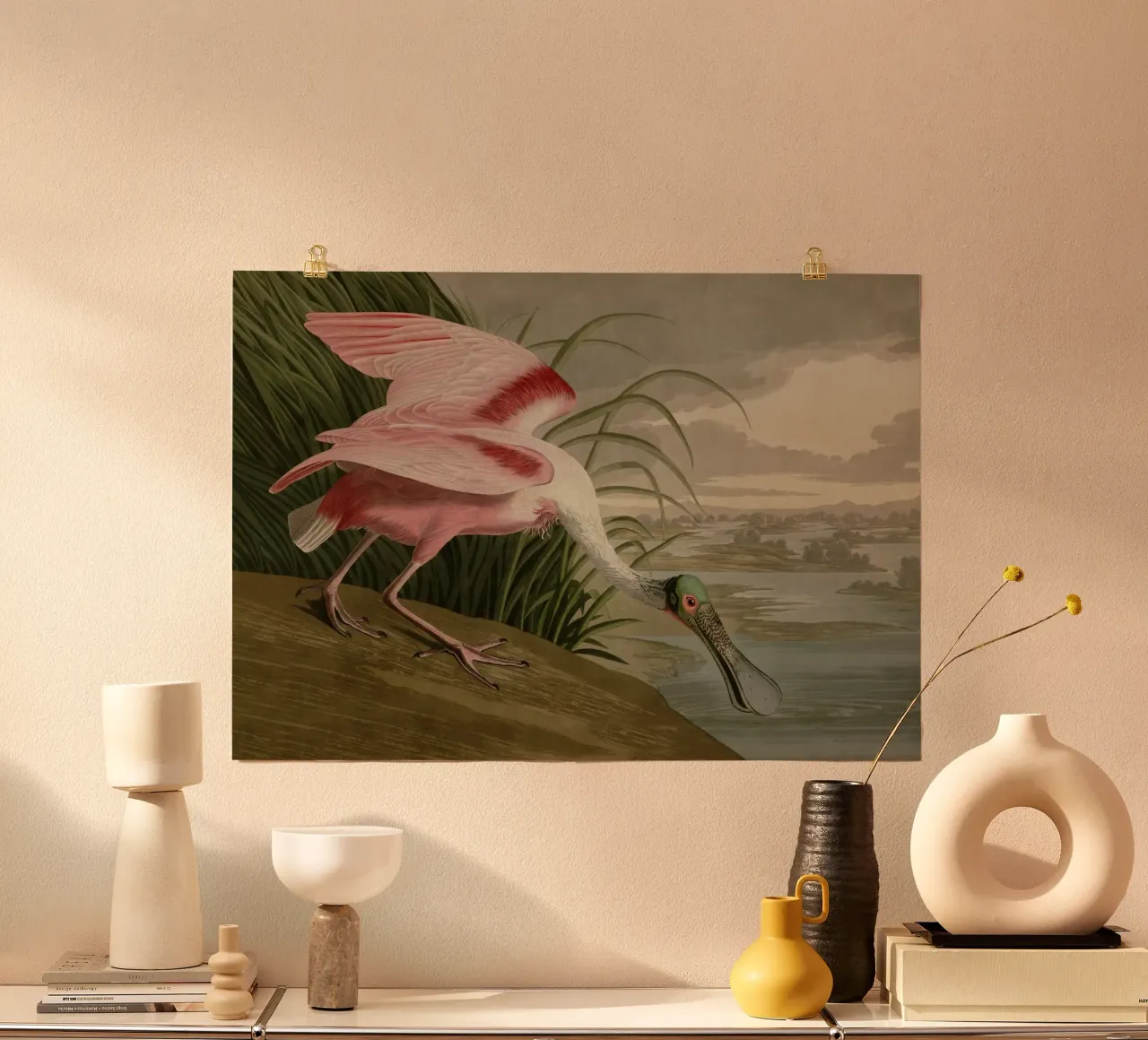 Vintage Audubon 2 Roseate Spoonbill poster con telaio in alluminio da Vintage Print Collection