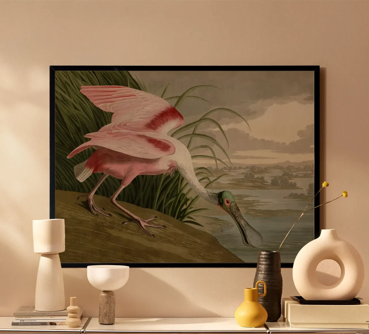 Vintage Audubon 2 Roseate Spoonbill poster con telaio in alluminio da Vintage Print Collection