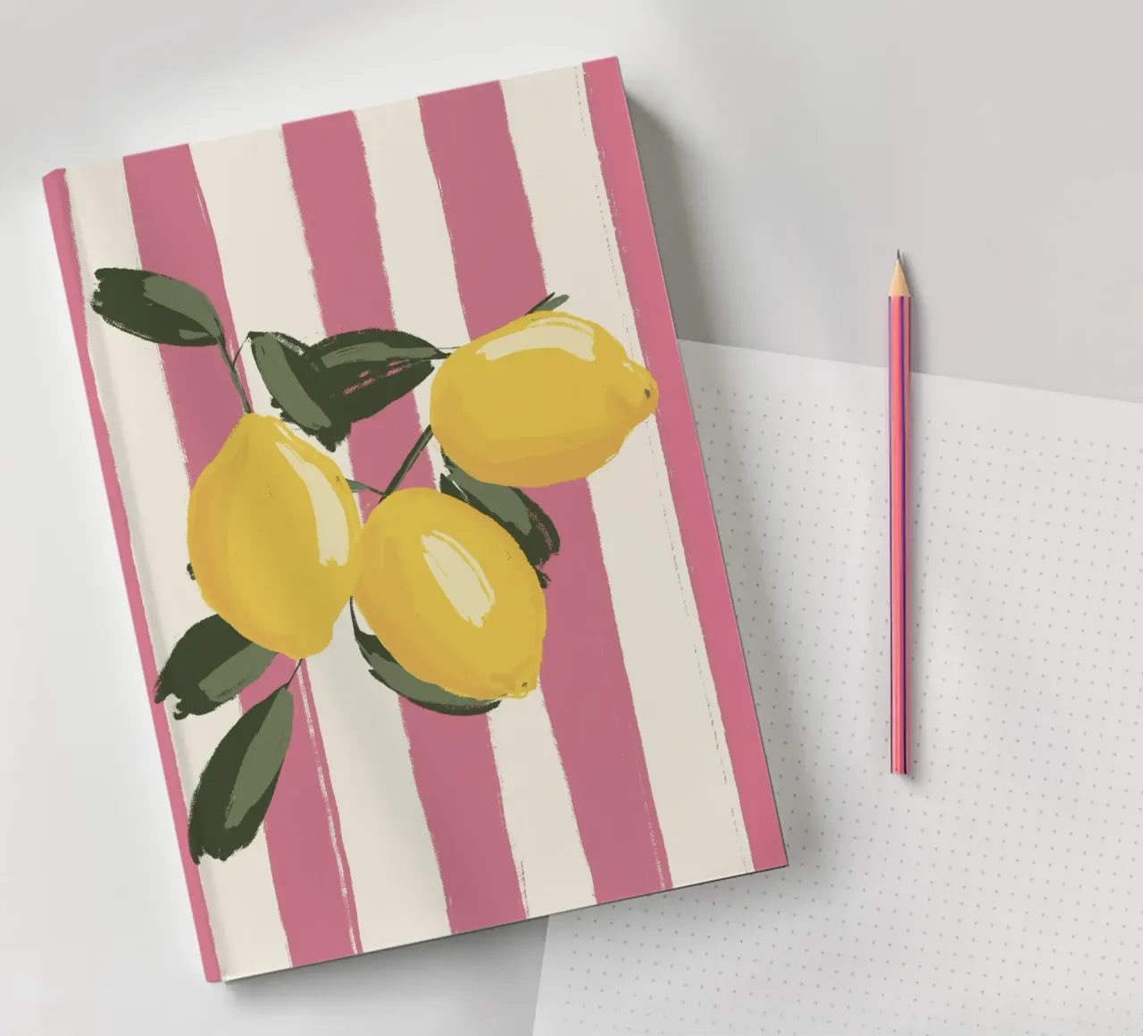 Zitrone auf rosa Streifen Notizbuch von Sixmai
