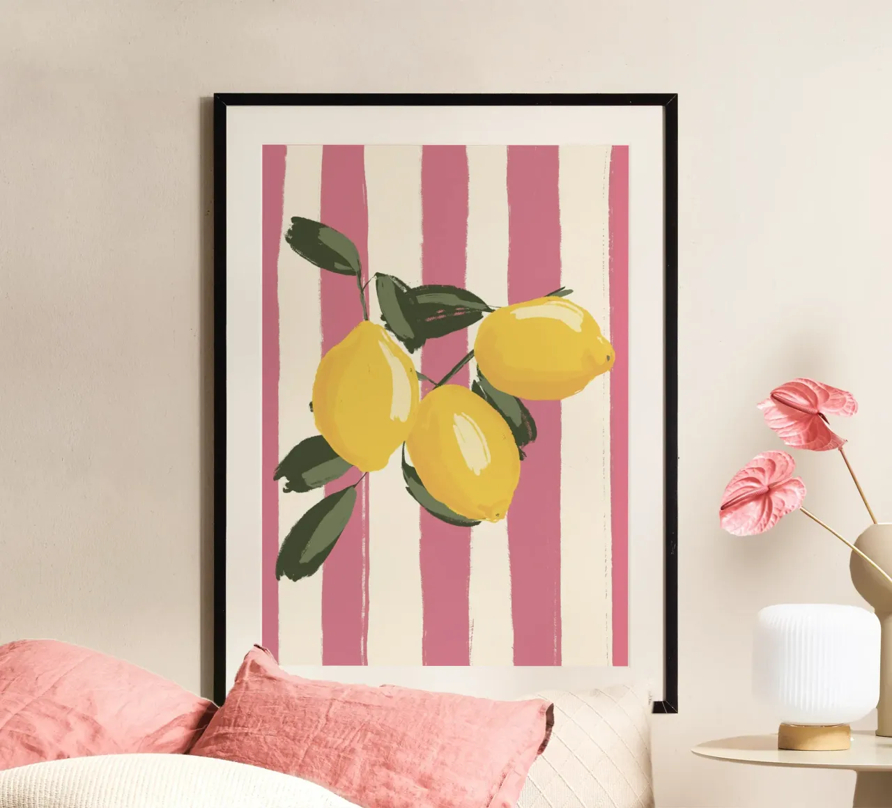 Zitrone auf rosa Streifen Hahnemühle von Sixmai