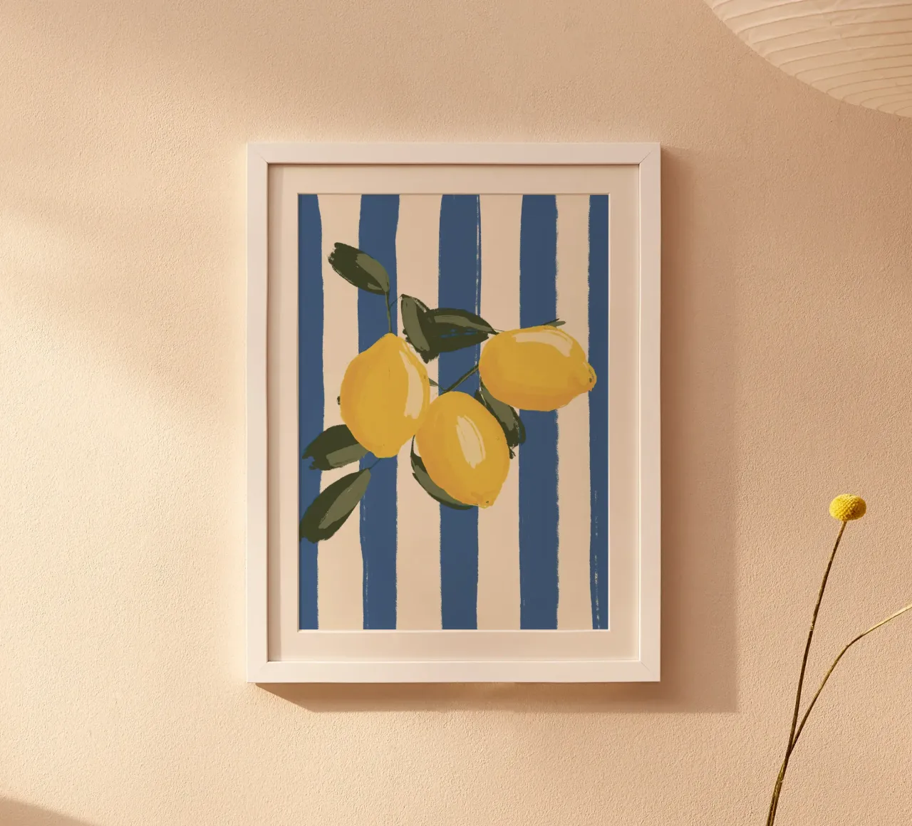 Limoni su strisce blu. poster con telaio in alluminio da Sixmai