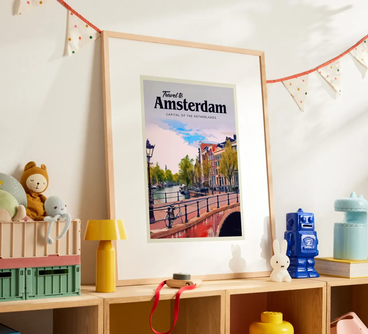 Viaggio ad Amsterdam poster con telaio in legno da Mercury Club