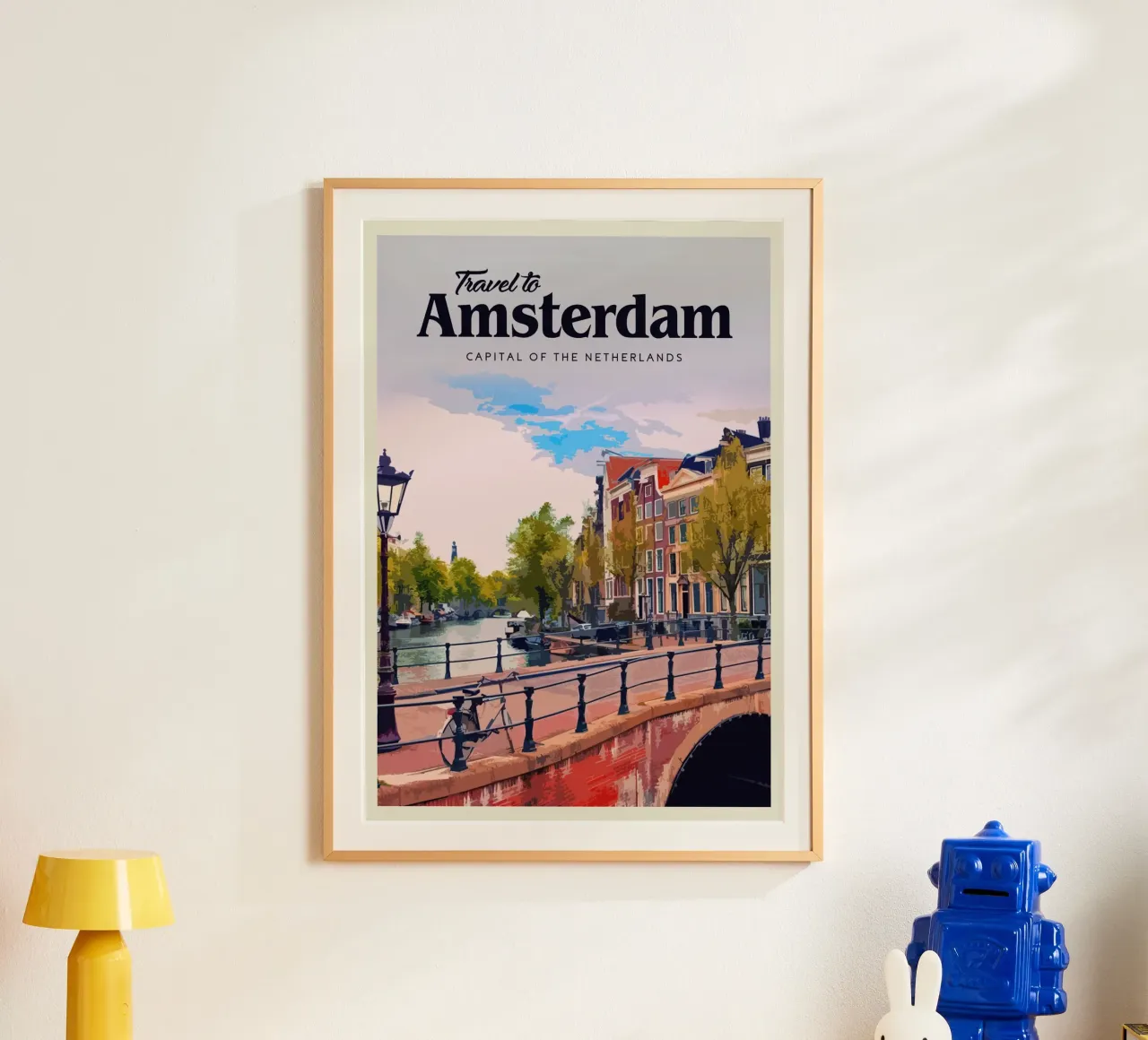 Viaggio ad Amsterdam poster con telaio in legno da Mercury Club
