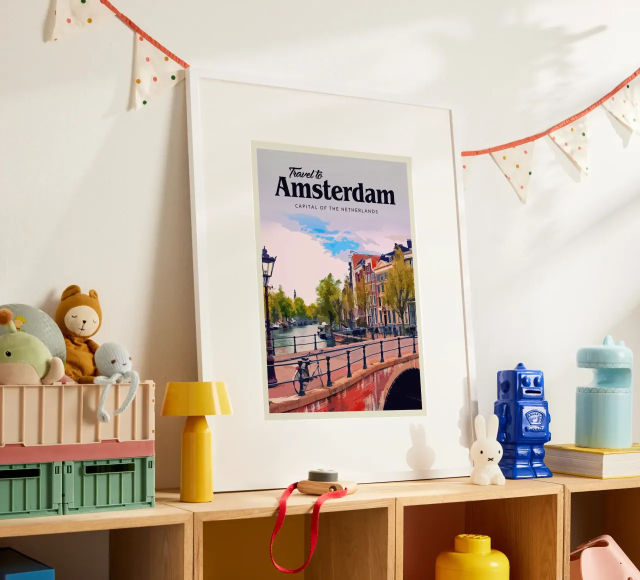 Viaggio ad Amsterdam poster con telaio in legno da Mercury Club