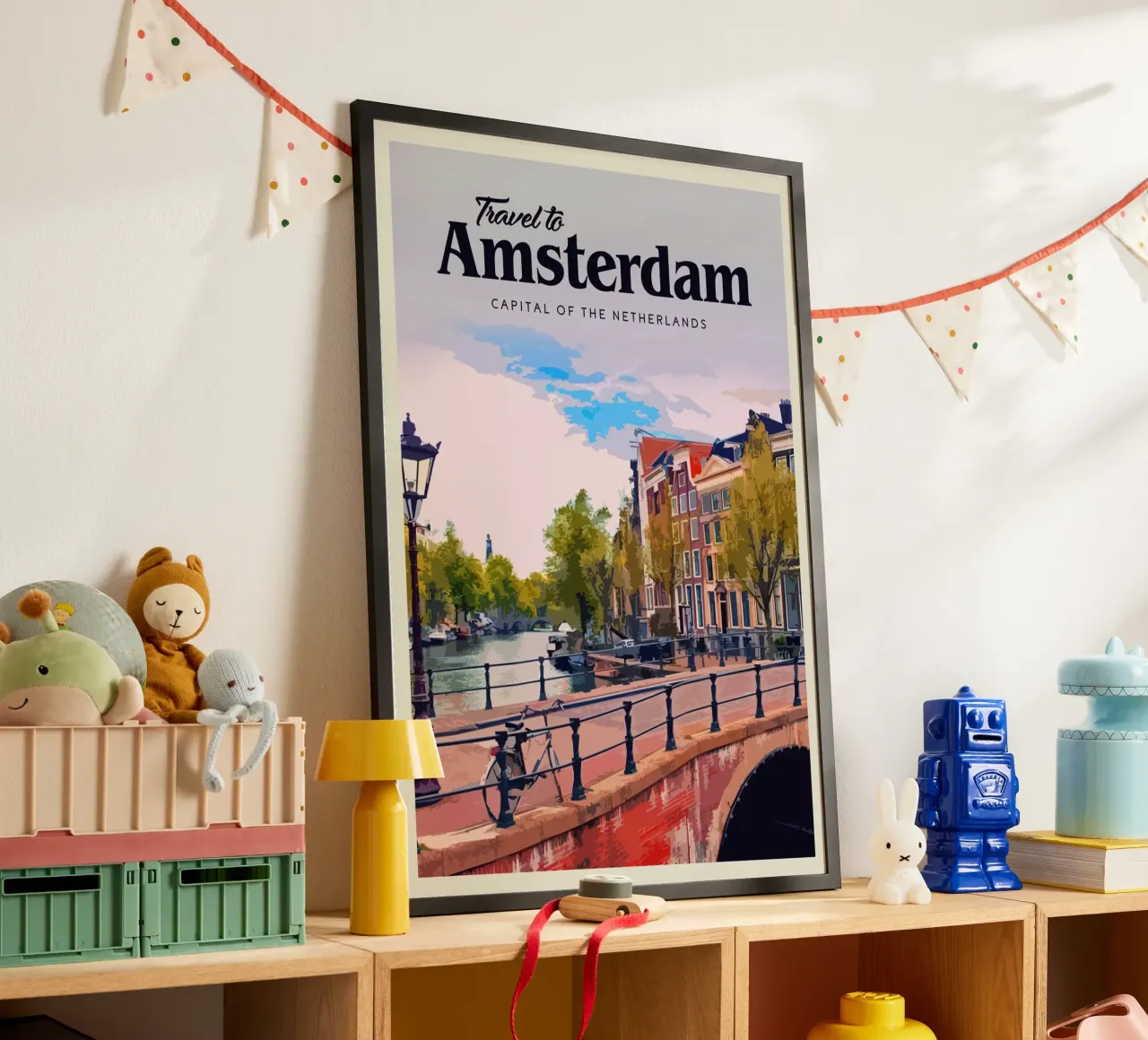Viaggio ad Amsterdam poster con telaio in legno da Mercury Club