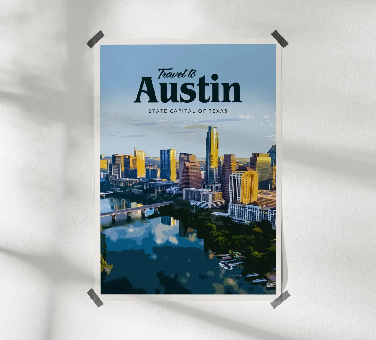 Viaggio a Austin poster con telaio in plastica da Mercury Club