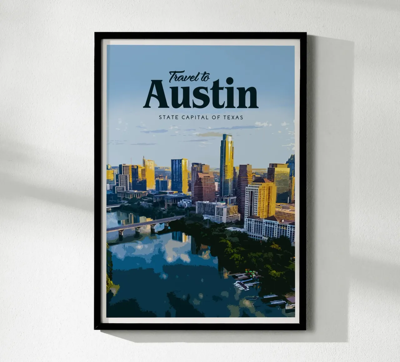 Viaggio a Austin poster con telaio in plastica da Mercury Club