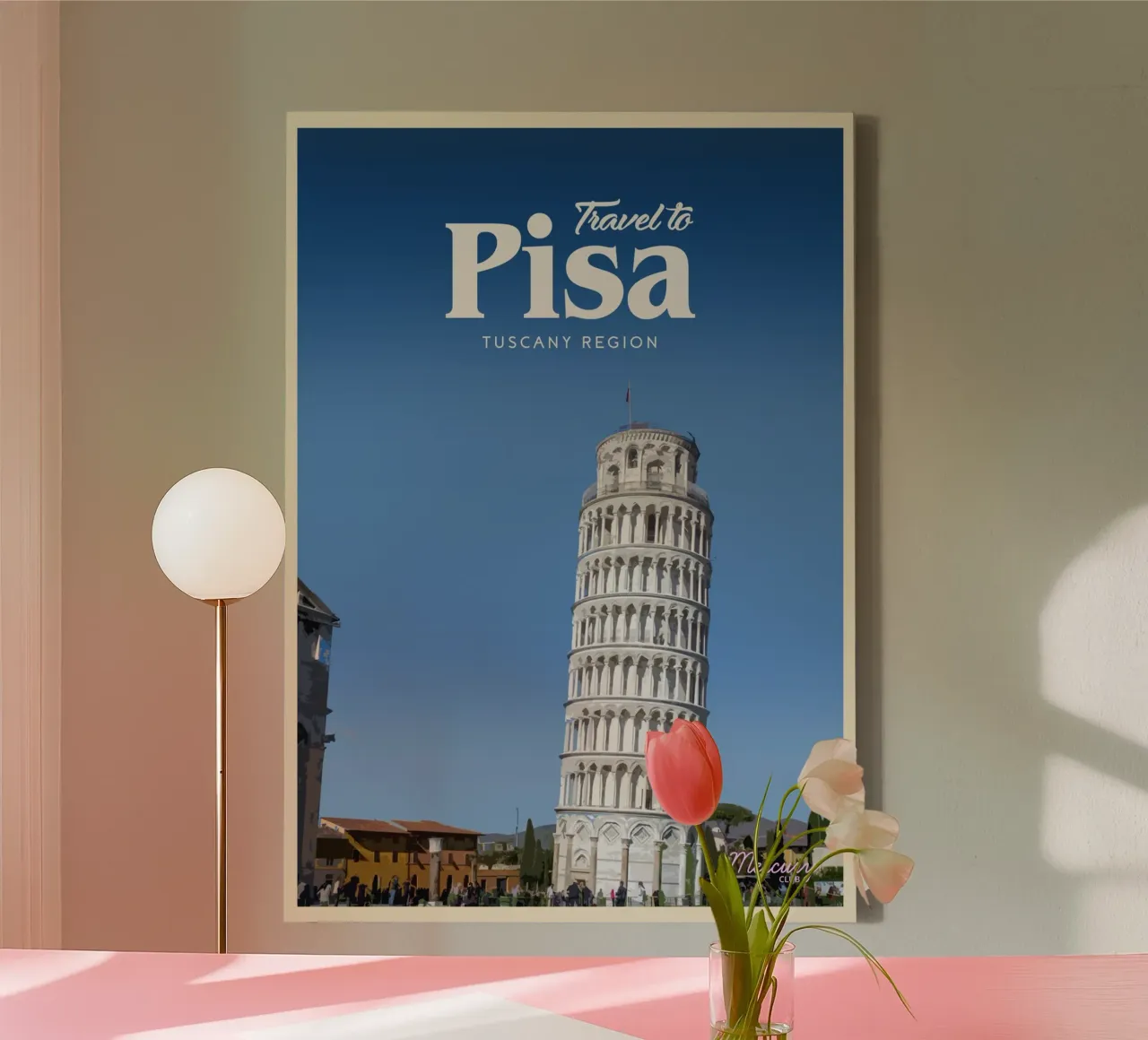 Reizen naar Pisa canvas met Baklijst van Mercury Club