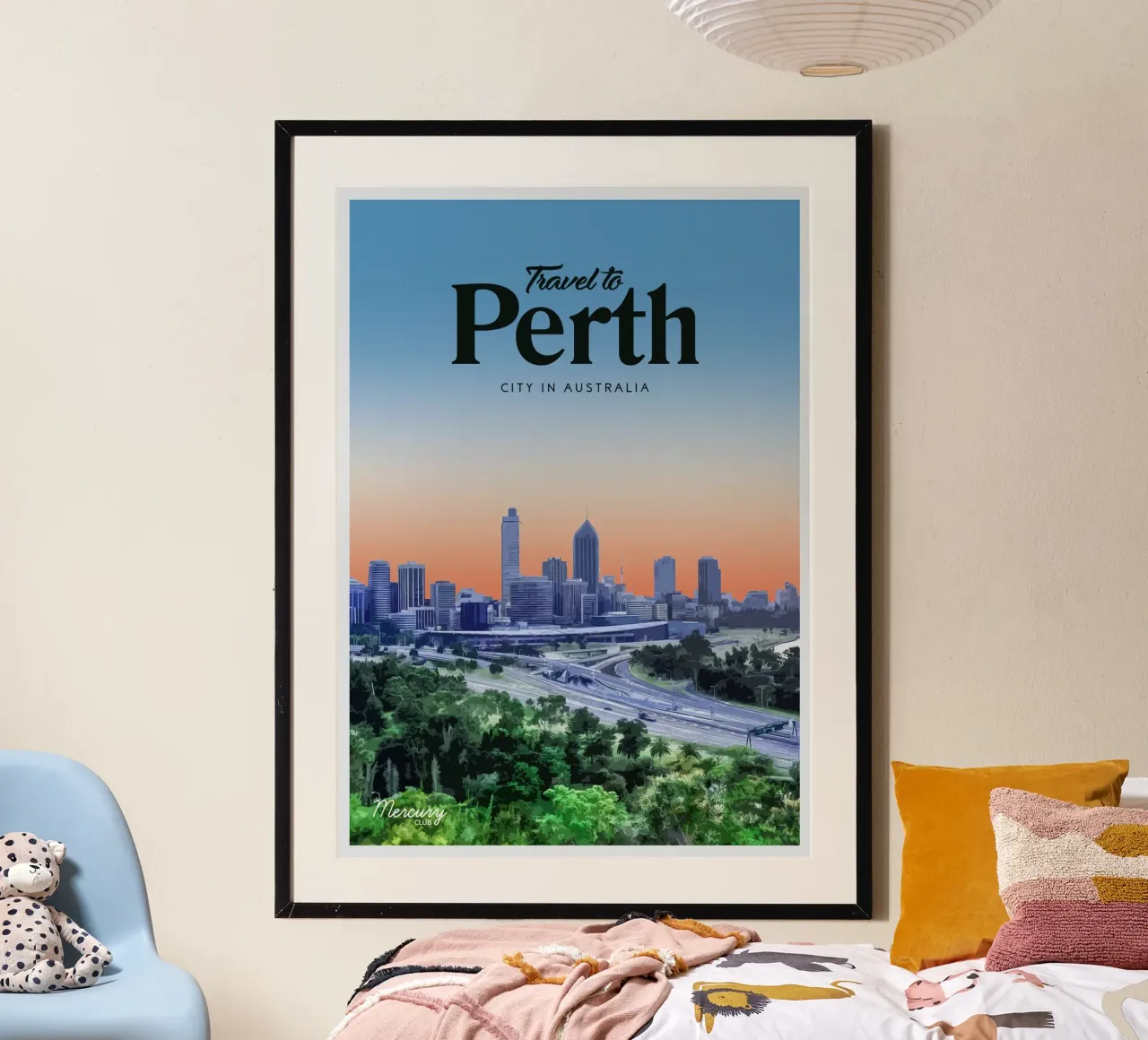 Viaggio a Perth poster con telaio in legno da Mercury Club