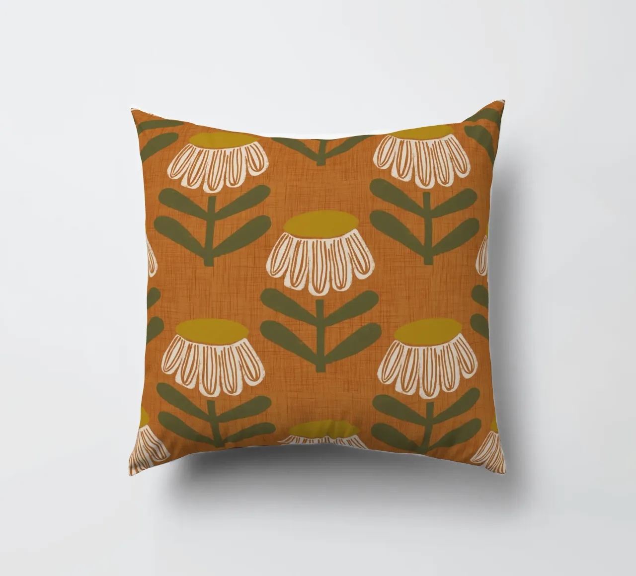 Arancio bruciato floreale retrò - Mid Mod Bloom cuscino da susanacosta