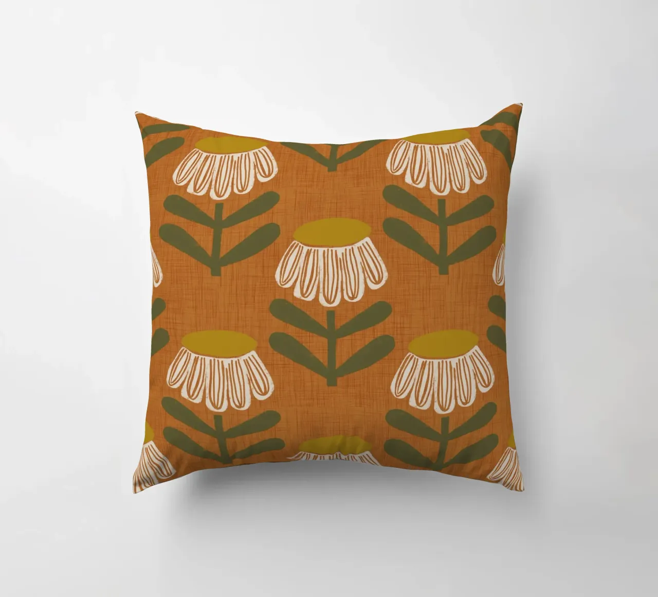 Arancio bruciato floreale retrò - Mid Mod Bloom cuscino da susanacosta