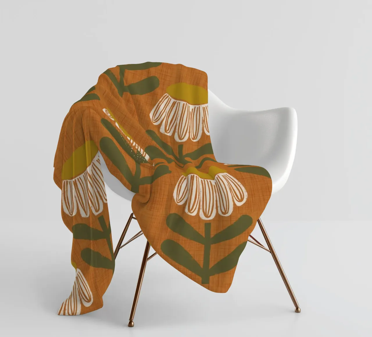 Arancio bruciato floreale retrò - Mid Mod Bloom coperta in pile da susanacosta