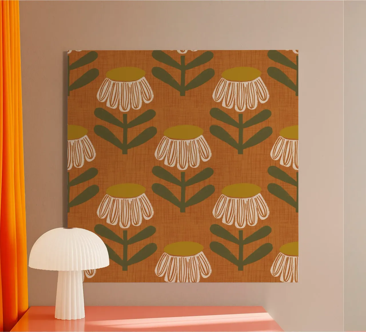 Arancio bruciato floreale retrò - Mid Mod Bloom plexiglass da susanacosta