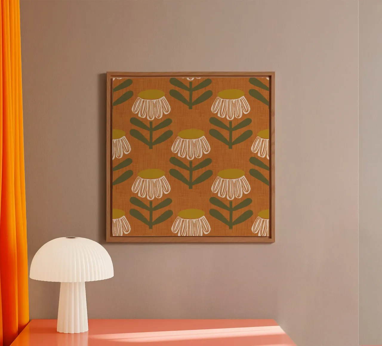 Arancio bruciato floreale retrò - Mid Mod Bloom alluminio dibond da susanacosta