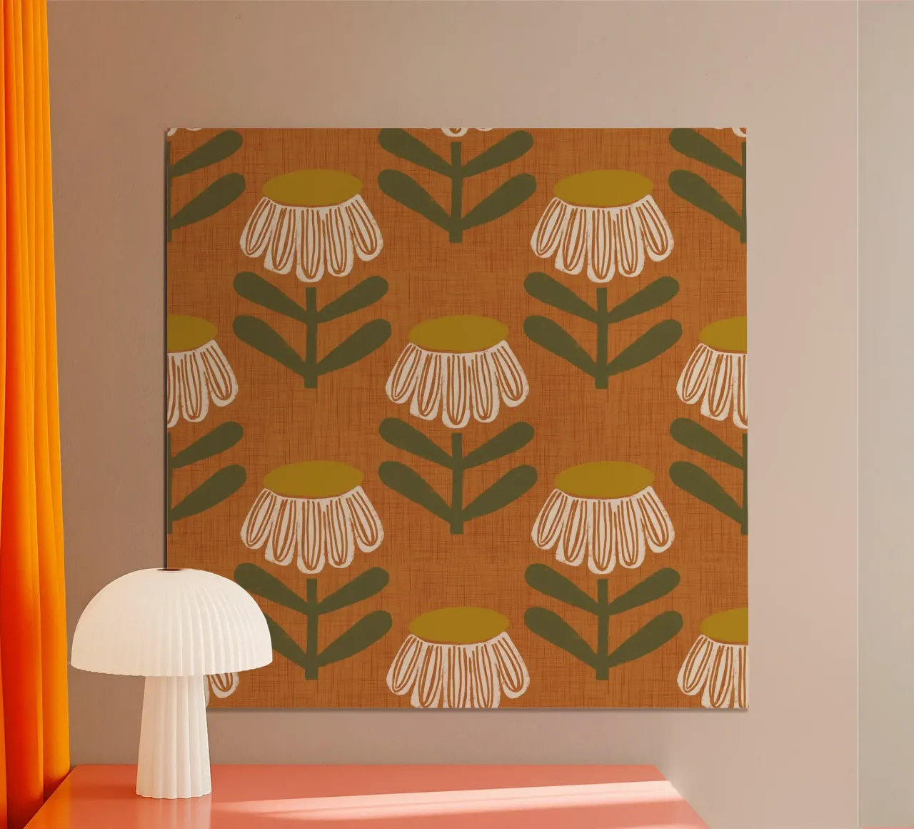 Arancio bruciato floreale retrò - Mid Mod Bloom poster con telaio in alluminio da susanacosta