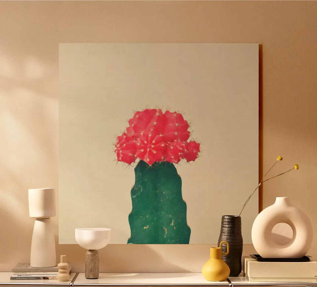 Cactus a quadri rossi alluminio dibond da Cassia Beck Photography