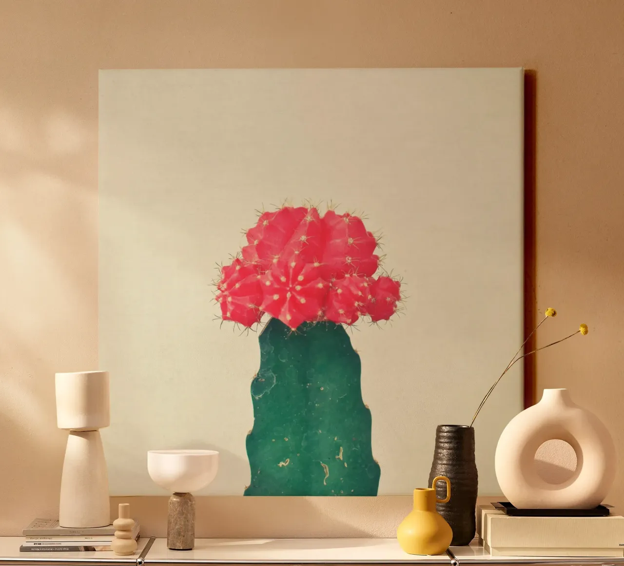 Rood geruite cactus canvas met Baklijst van Cassia Beck Photography