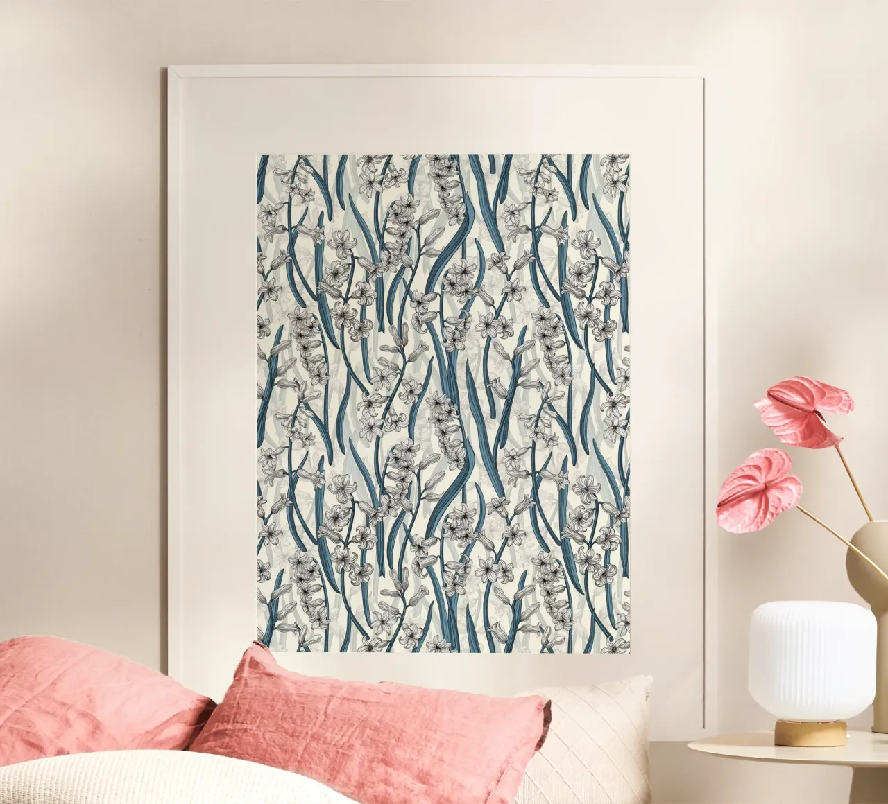 Witte Hyacint bloemen op wit hahnemühle van Painted Nature