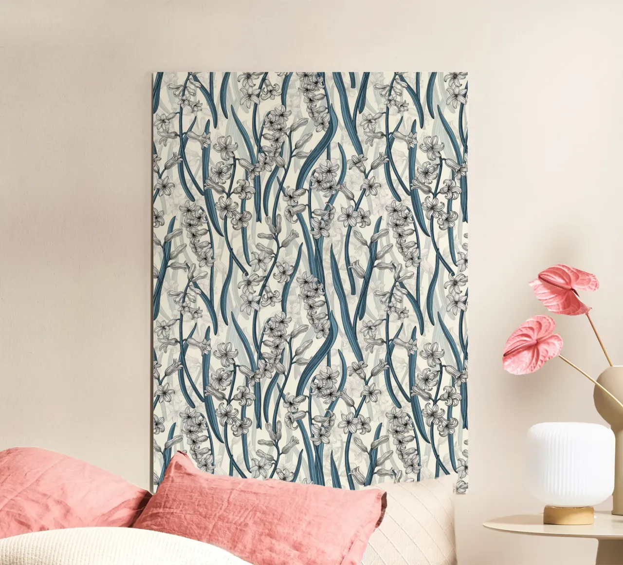 Witte Hyacint bloemen op wit hahnemühle van Painted Nature