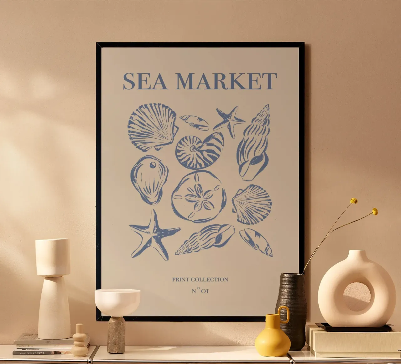 Mercato del mare n°1 blu poster con telaio in alluminio da Sixmai
