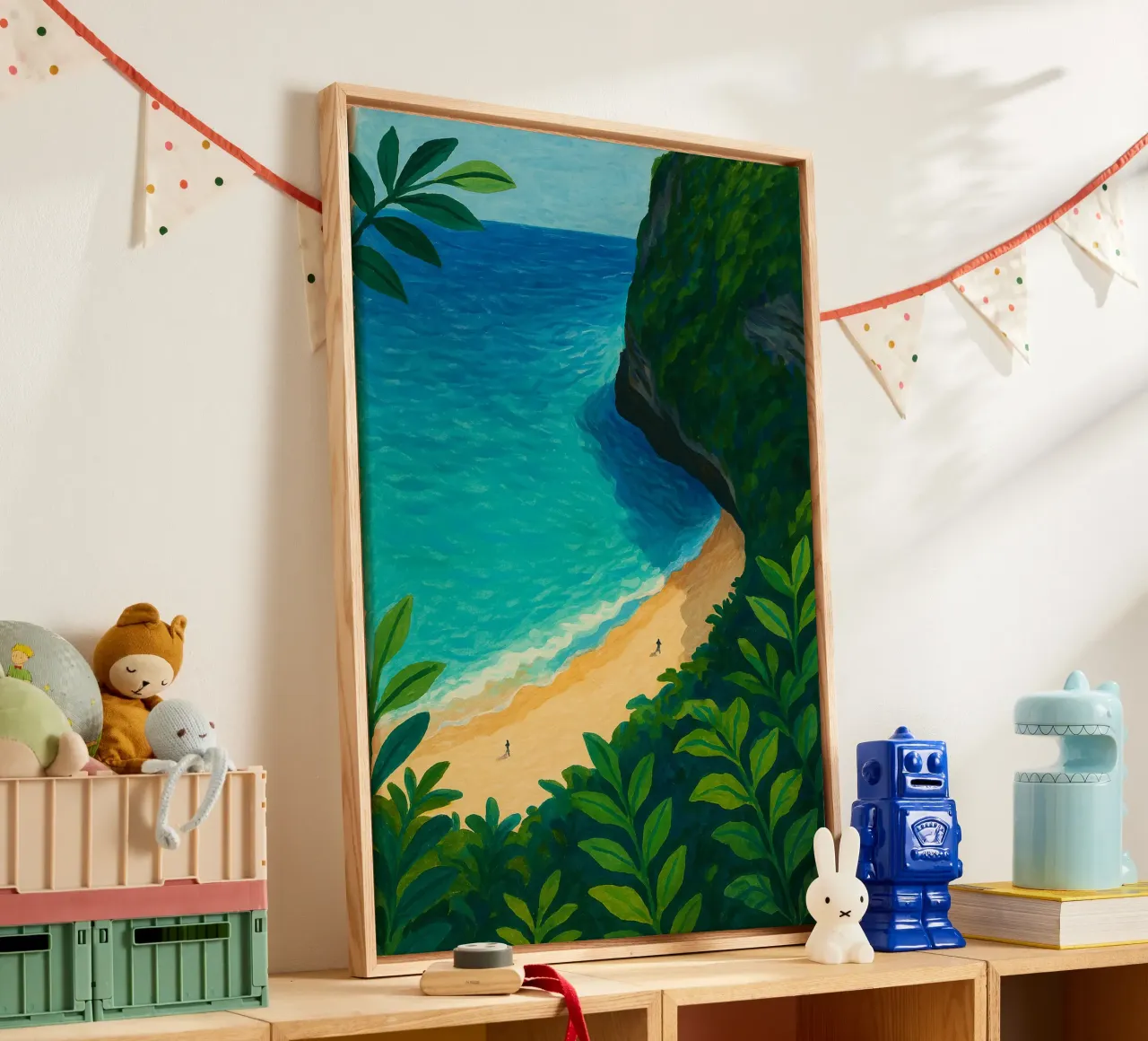 Spiaggia tropicale sulla scogliera tela con Cornice a cassetta da Aquarevo