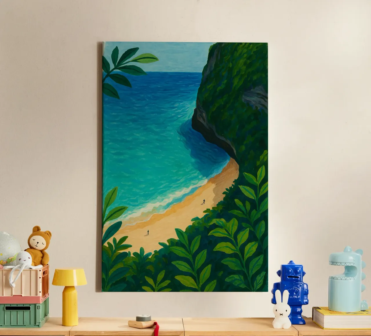 Spiaggia tropicale sulla scogliera tela con Cornice a cassetta da Aquarevo