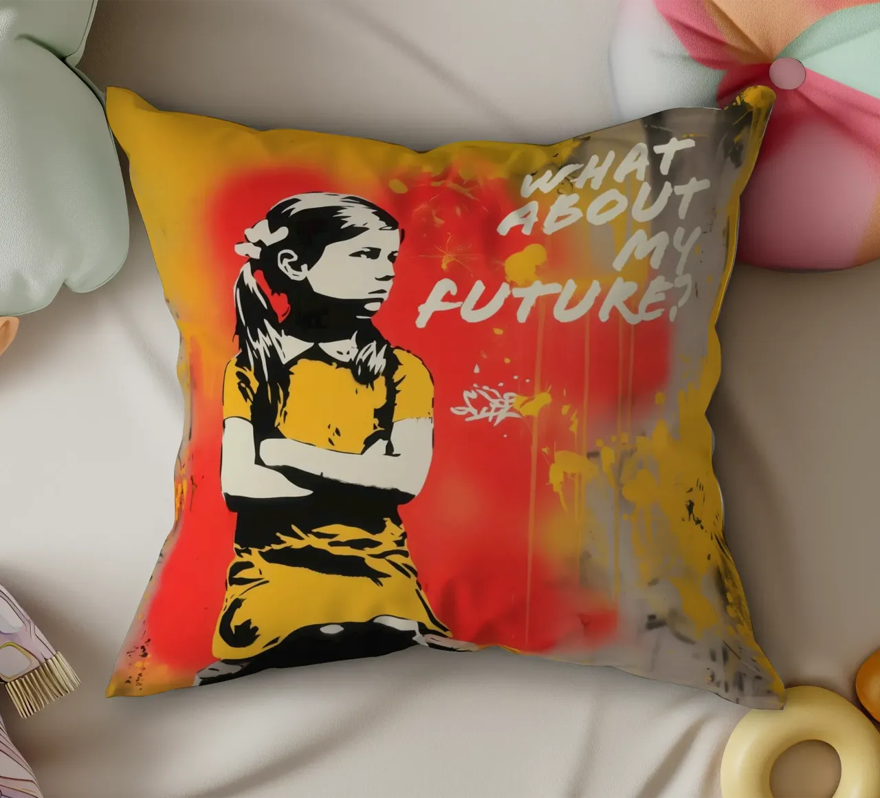 What about my Future? Banksy Style Street Art Graffiti cuscino da Autofocus