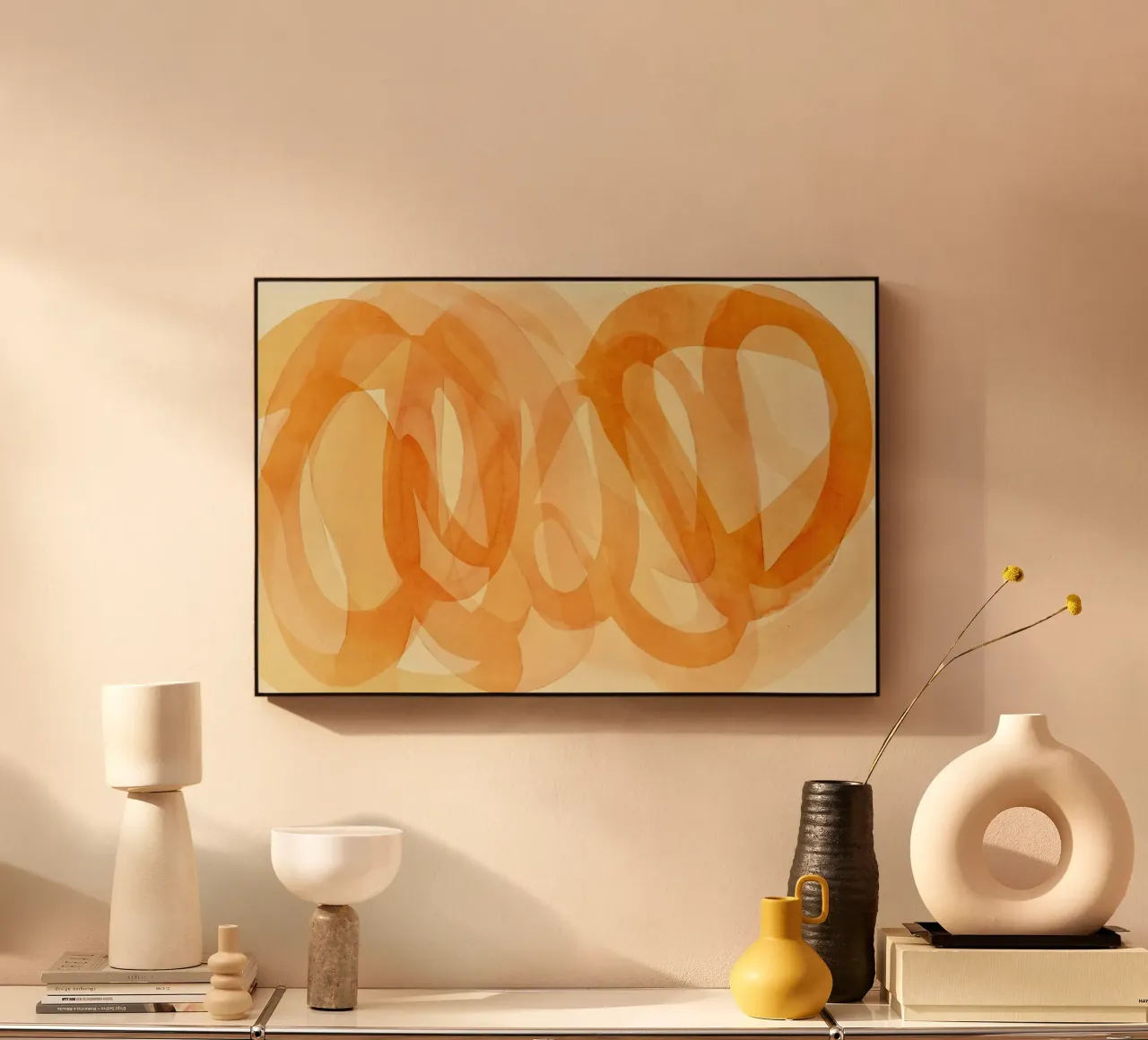 Tangerine Acquerello Pennellate Curve alluminio dibond da Andrea Haase Modern Home