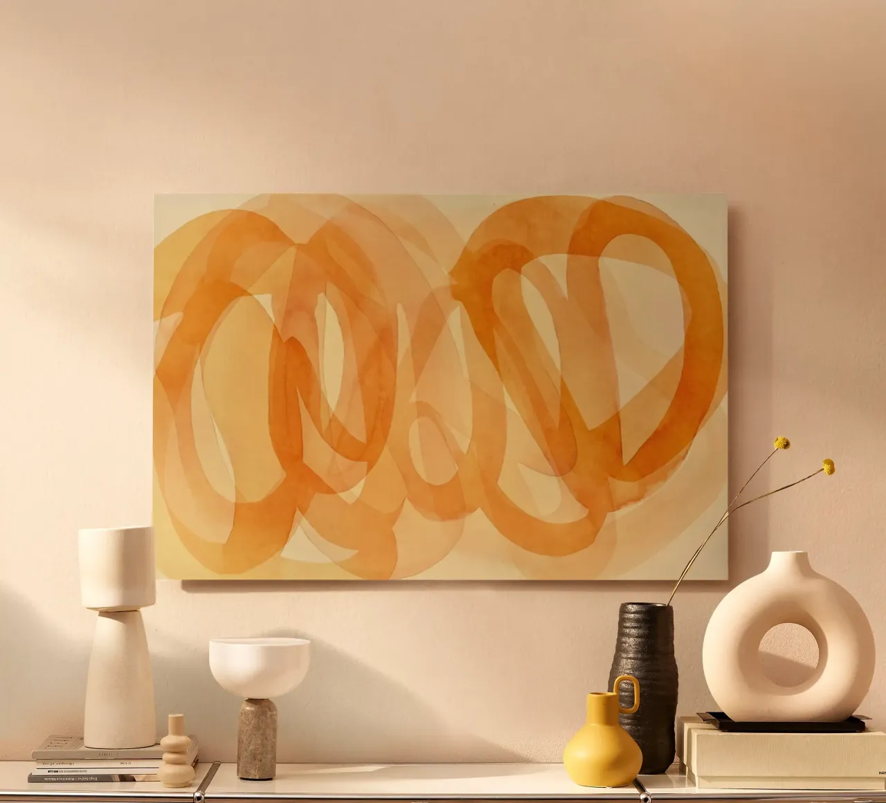 Tangerine Acquerello Pennellate Curve alluminio dibond da Andrea Haase Modern Home