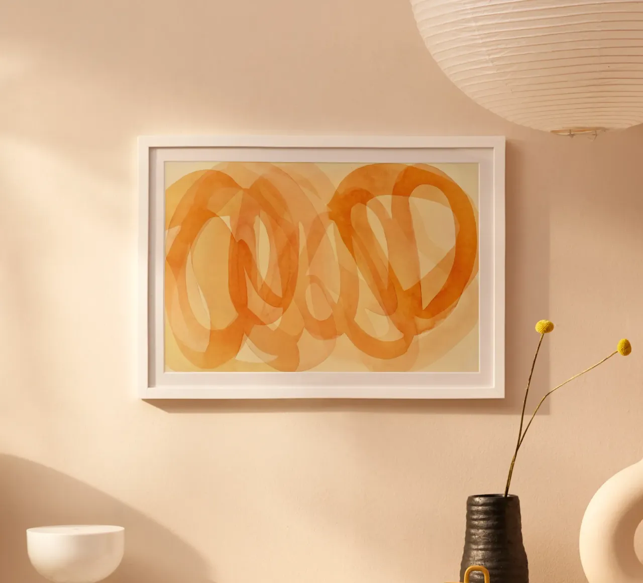 Tangerine Acquerello Pennellate Curve carta hahnemühle da Andrea Haase Modern Home