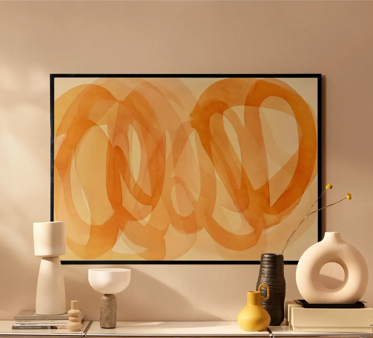 Tangerine Acquerello Pennellate Curve carta hahnemühle da Andrea Haase Modern Home