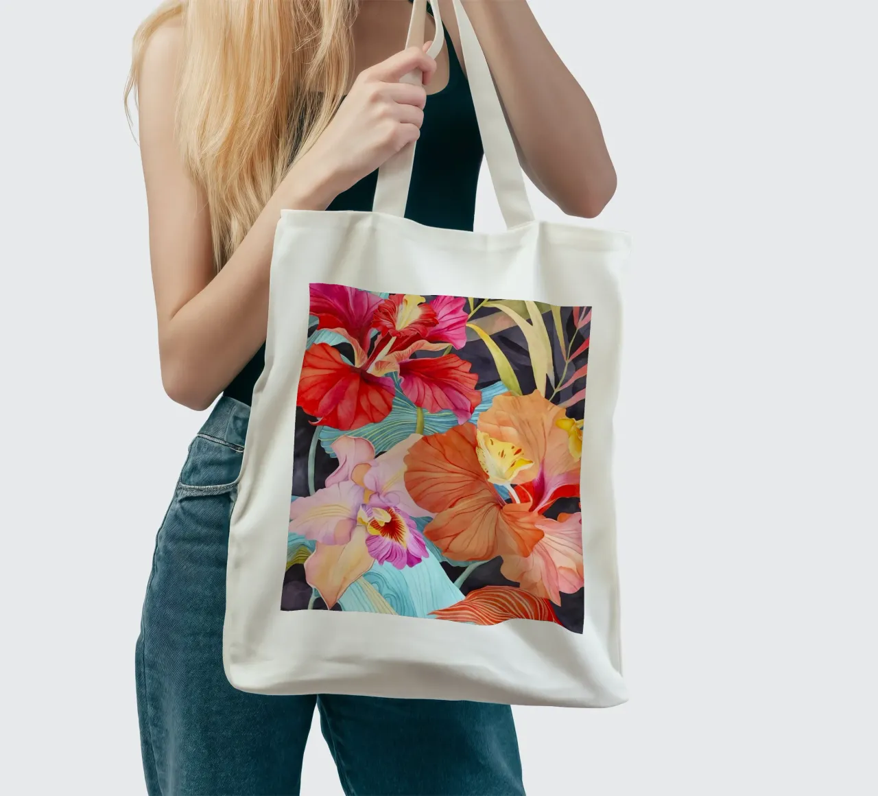 Arazzo tropicale Jungle Vibes borsa in juta da Andrea Haase Floral Passion