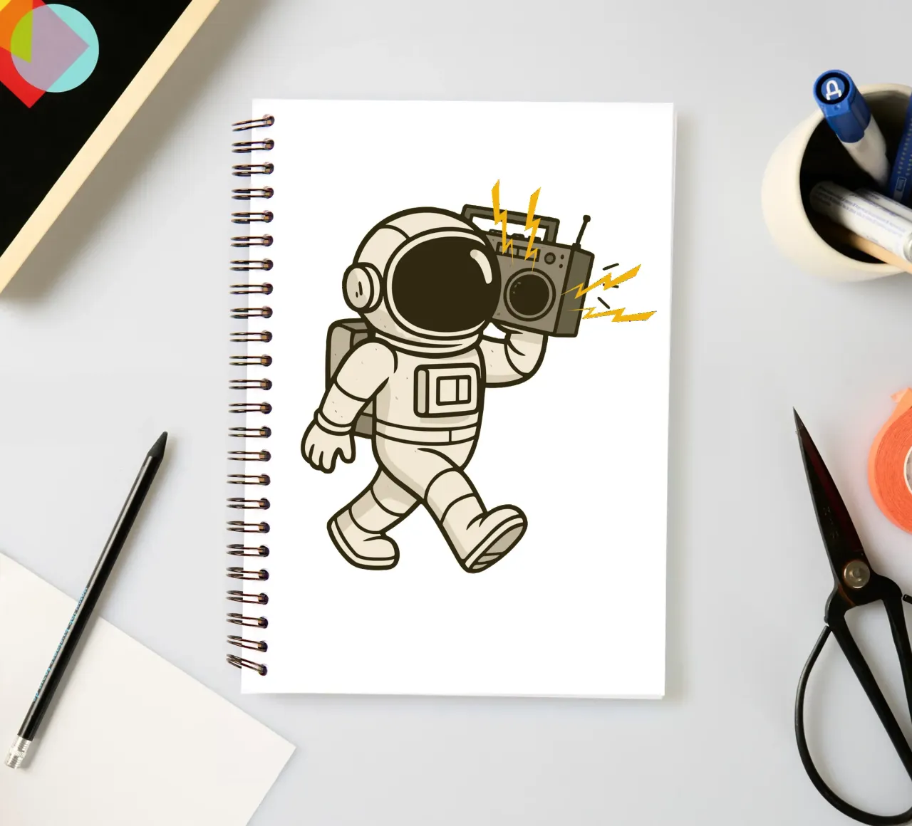Astronaut with stereo spiral notebook by edsonramosart