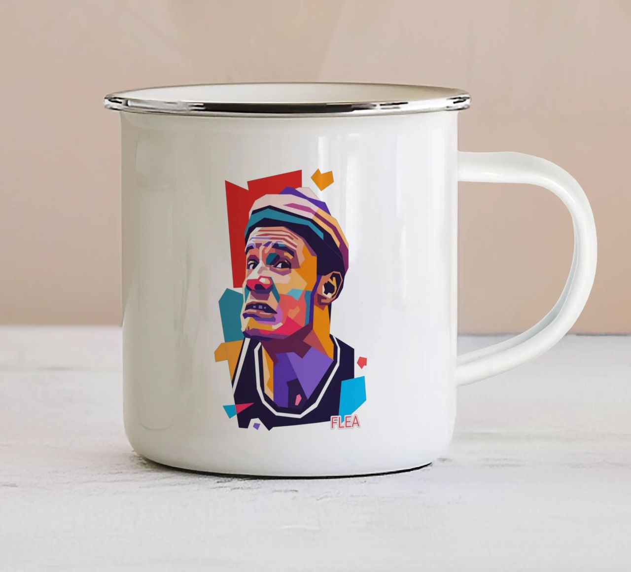 Ritratto pop art di Flea RHCP tazza in smalto da Hantamrata