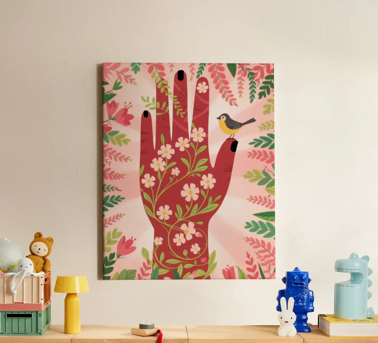 Bloemen Hand Harmonie canvas met Baklijst van Atelier Tiga