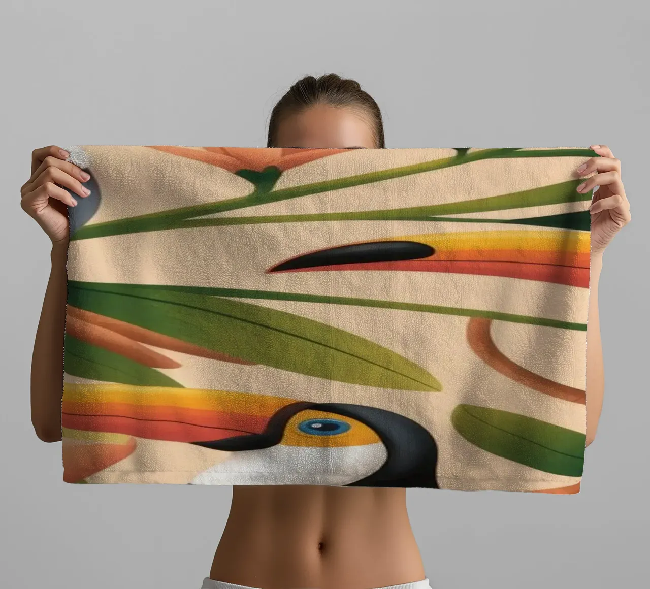 Tropical Bird Symphony towel by Atelier Tiga
