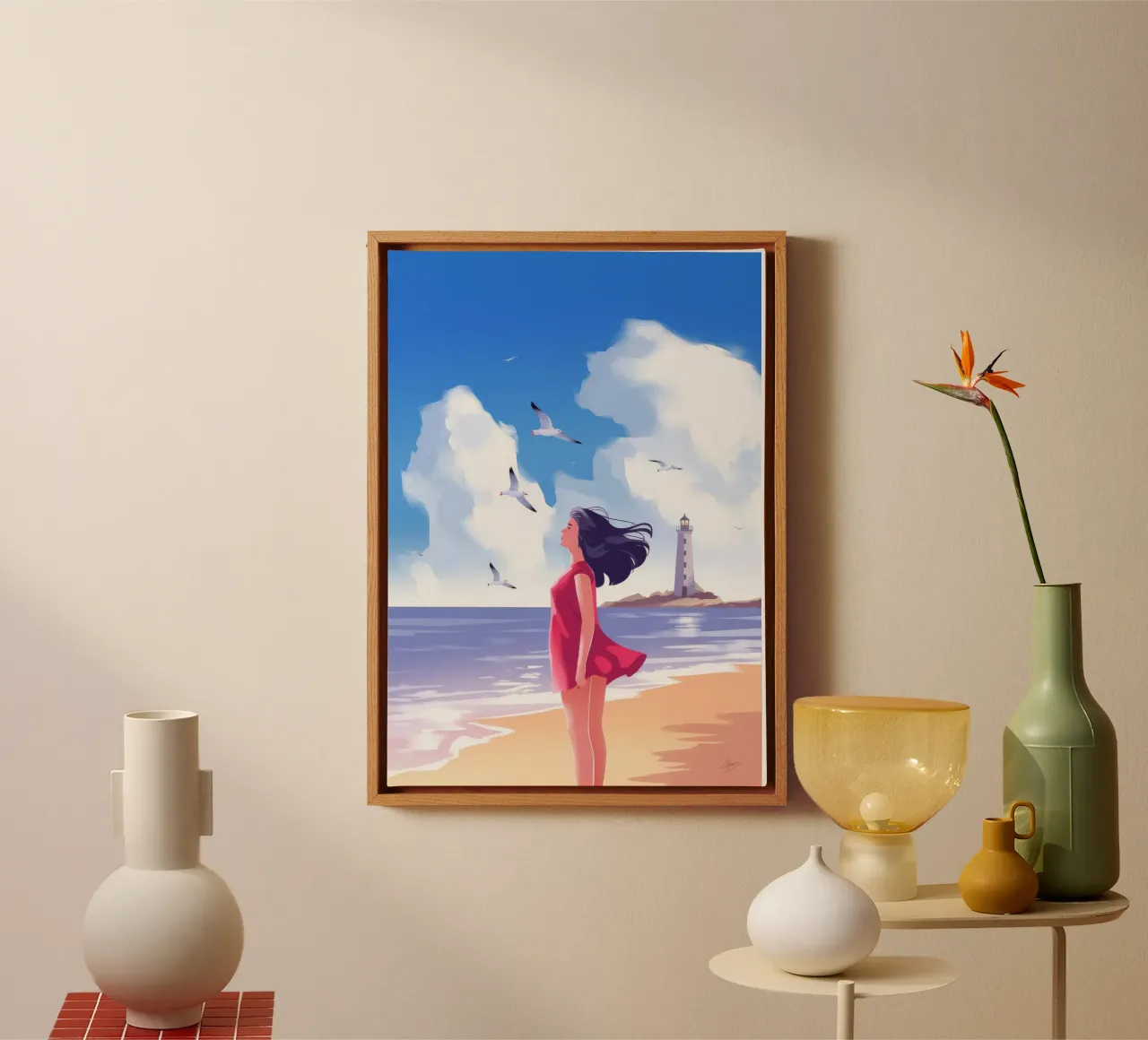 Wandeling langs winderig strand canvas met Baklijst van Atelier Tiga