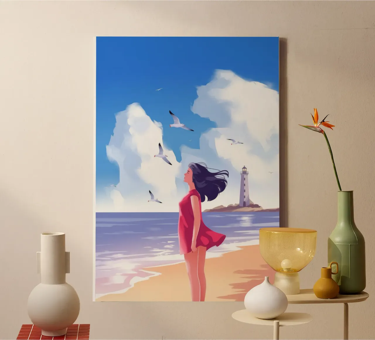 Wandeling langs winderig strand canvas met Baklijst van Atelier Tiga