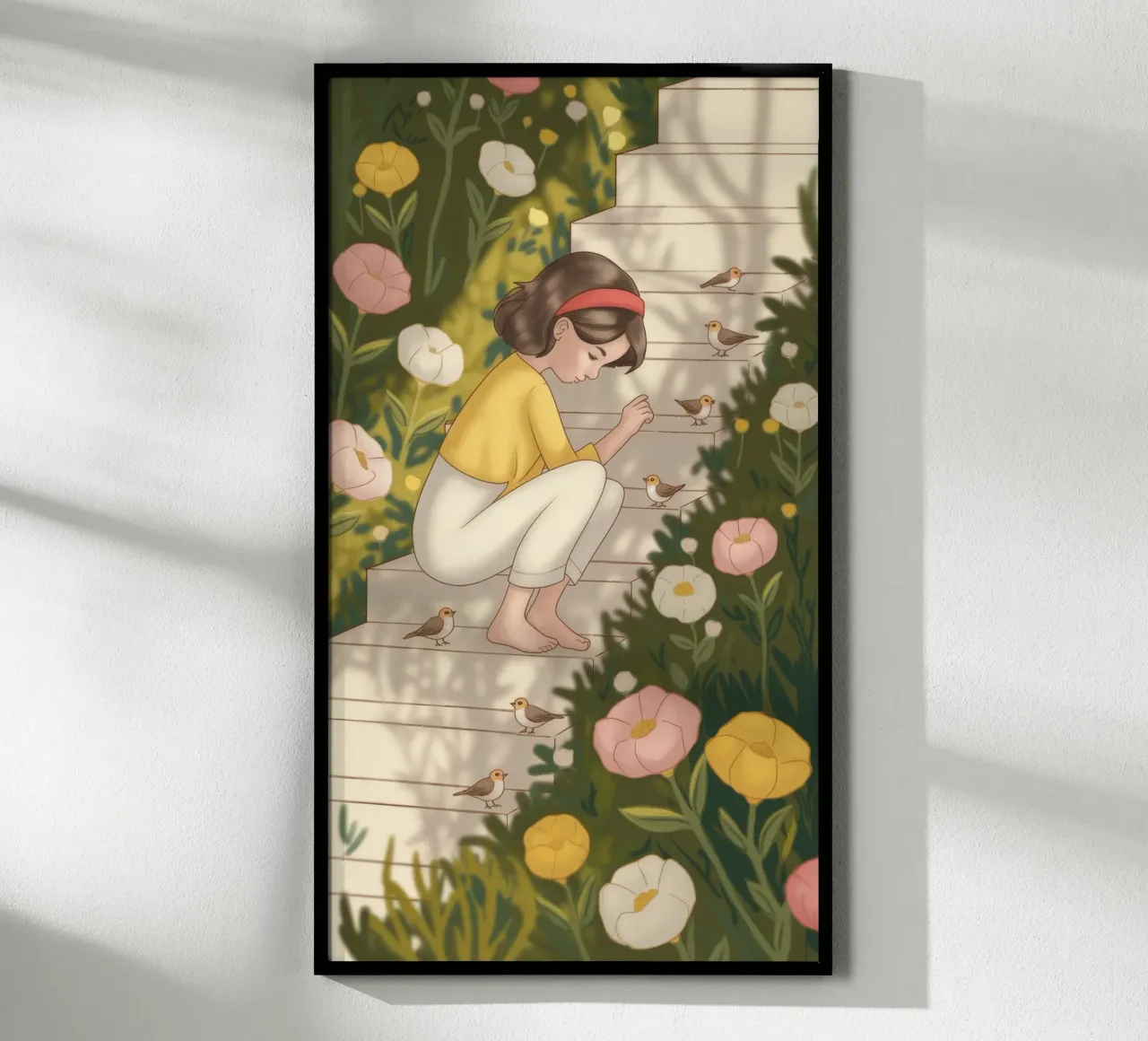 Momento di estrosità in giardino poster con telaio in legno da Atelier Tiga