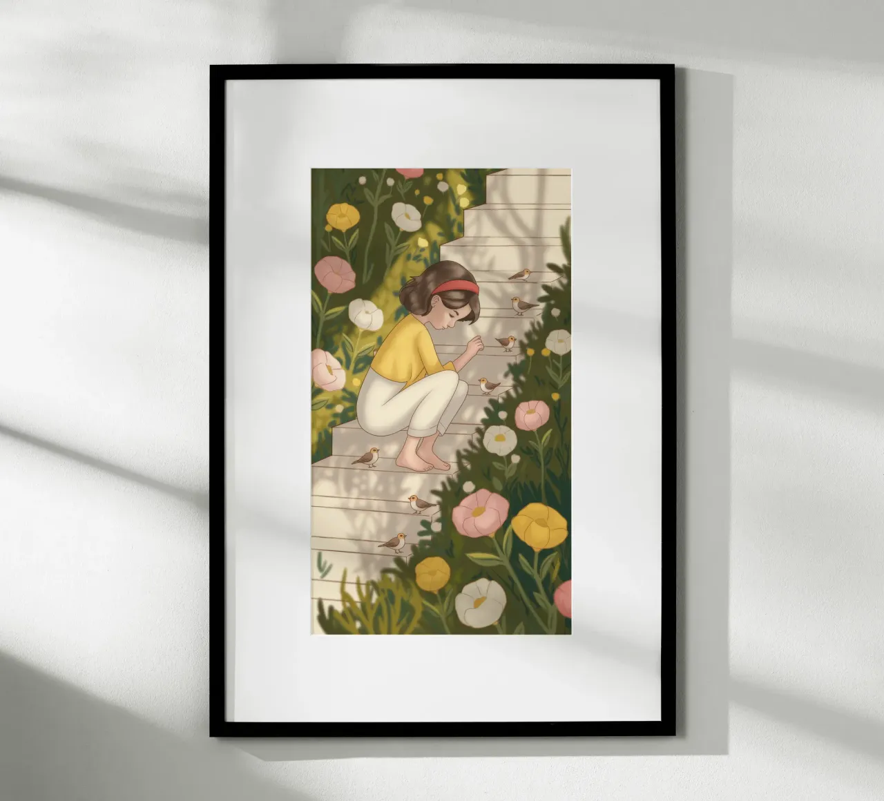 Momento di estrosità in giardino poster con telaio in legno da Atelier Tiga