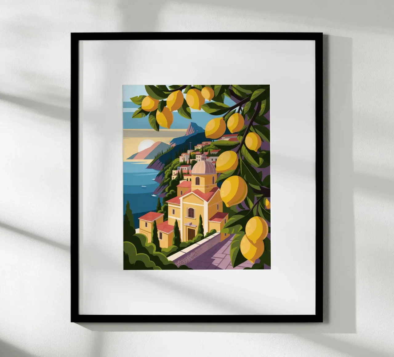 Beatitudine costiera profumata al limone poster con telaio in plastica da Atelier Tiga