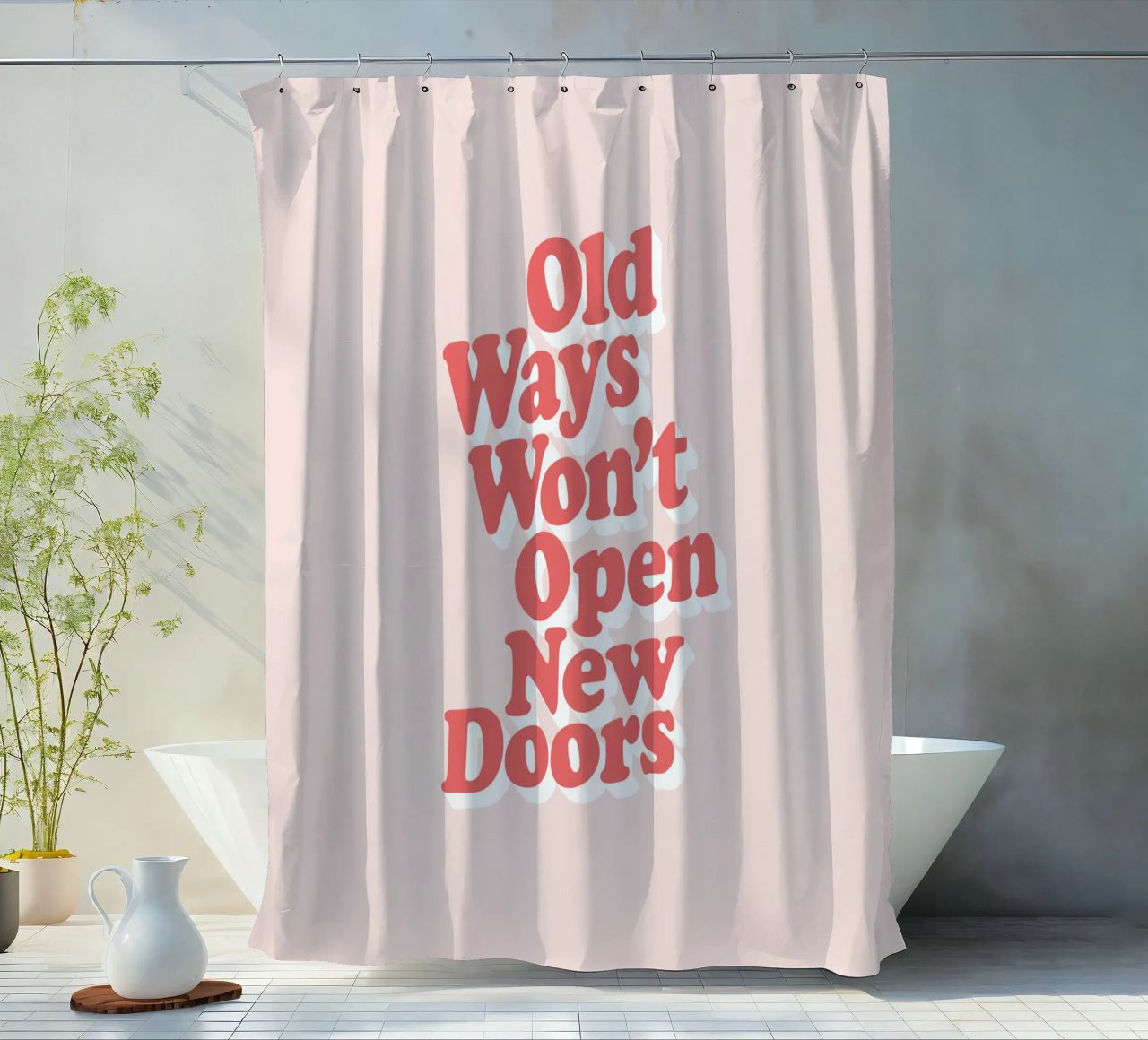 Old Ways Won't Open New Doors Typography Design shower curtain by THE MOTIVATED TYPE